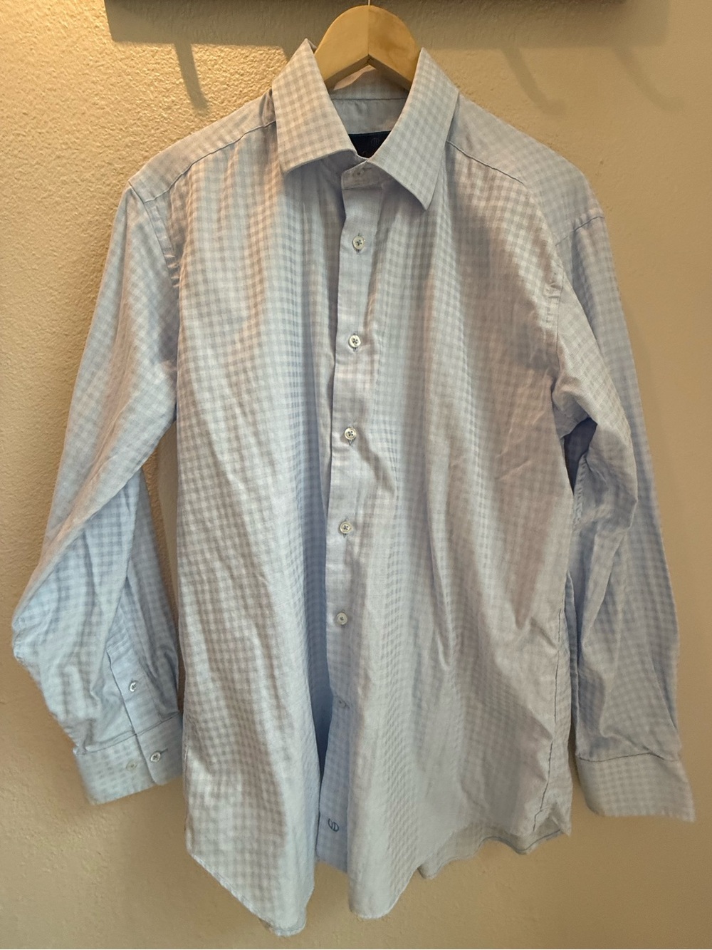 David Donahue Light Blue Gingham Dress Shirt